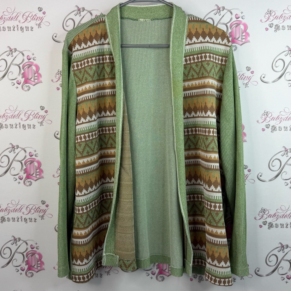 Cardigan knit boho Aztec pattern brown white Green Patterned Women's Cardigan